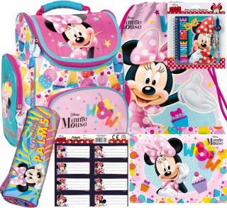 ŠKOLSKÝ BATOH 6V1 MINNIE MOUSE POUZDRO NA PERERAČU TAŠKA DERFORM NÁLEPKY